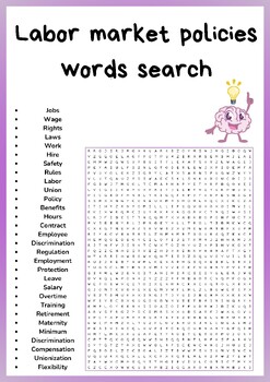 Preview of Labor market policies words search puzzles worksheets activity