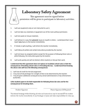 Laboratory Safety Agreement by UtahRoots | Teachers Pay Teachers