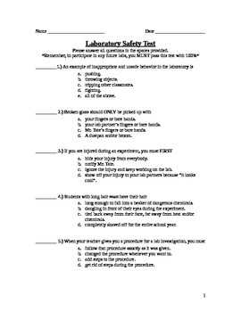 Laboratory Safety Test by Middle School Science Success | TPT
