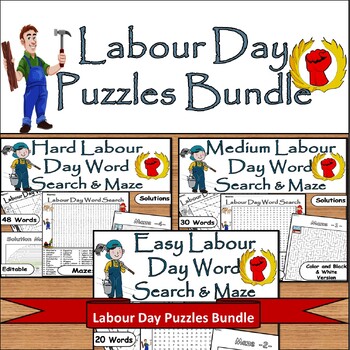 Preview of Labour Day Puzzle Bundle: Engaging Word Search & Maze Activities for All Ages