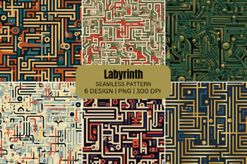 Preview of Labyrinth Seamless Patterns Digital Paper Background