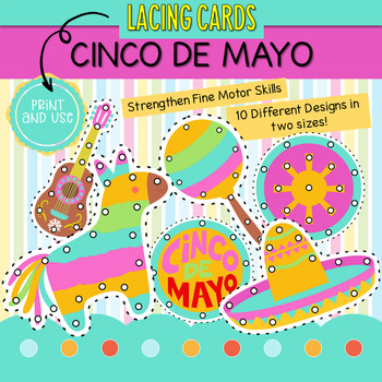 Preview of Lacing Cards | Cinco de Mayo Set of 10 in Two Sizes | Fine Motor Skills