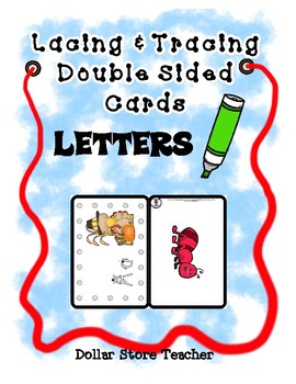 Preview of Lacing & Tracing Cards  2 Sided - Alphabet - Preschool Fine Motor - Thanksgiving