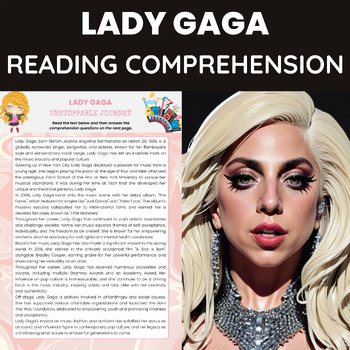 Preview of Lady Gaga Reading Comprehension Passage and Questions | Pop Music Reading