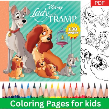 Preview of Lady and the Tramp Coloring Pages | 138 Pictures Printable For Kids