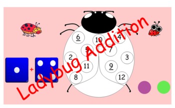 Preview of Ladybug Addition Dice Game - SMARTBoard and Paper Versions