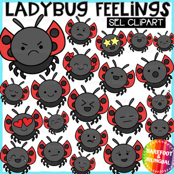 Preview of Ladybug Clipart Feelings and Emotions - Insects Clipart - SEL Clipart