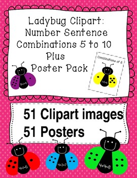 Preview of Ladybug Clipart: All Number Combinations 5-10, Plus Posters