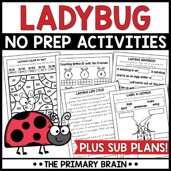 Preview of Ladybug NO PREP Activities Worksheets Packet | Thematic Unit with Sub Plans