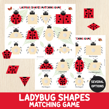 Preview of Ladybug Shapes Matching Activity, 2D Shapes Game, Worksheet, Geometry, Math