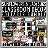 Ladybug Sunflower Theme Classroom Decor, Editable Back to 