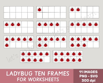 Preview of Ladybug Ten Frames Clipart, Counting Activity, Numbers, Commercial Use