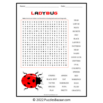 Ladybug Word Search Puzzle - No Prep Activity Printable PDF by Puzzles ...