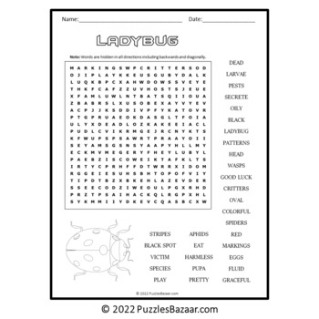 Ladybug Word Search Puzzle - No Prep Activity Printable PDF by Puzzles ...