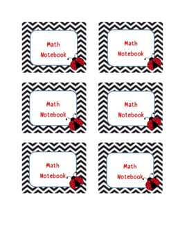 Preview of Ladybug chevron name labels (reading and math book) labels