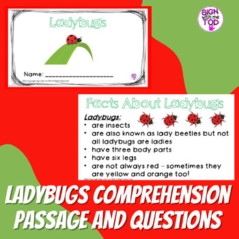 Preview of Life Cycle of a Ladybug Comprehension Passage and Questions