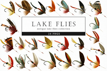 Lake Flies Clipart PNG, Fly Fishing Lure Graphics, Vintage Fly Patterns