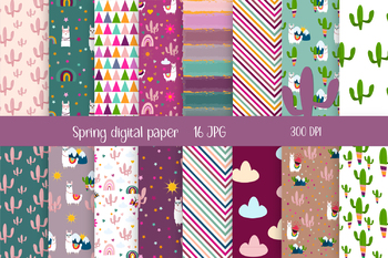 Preview of Lama Digital Papers, Spring digital papers, Alpaca