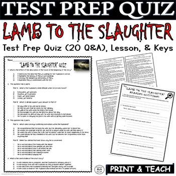 Preview of Lamb to the Slaughter Quiz Short Story Comprehension Questions Roald Dahl