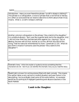 Preview of Lamb to the Slaughter - Roald Dahl  Close Reading Questions Included