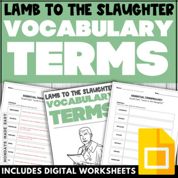 Preview of Lamb to the Slaughter Vocabulary Questions - Roald Dahl - Digital and Print