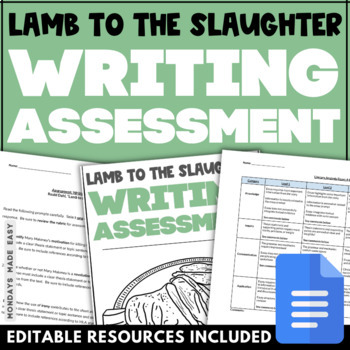 Preview of Lamb to the Slaughter Writing Assessments - Essay Prompts and Editable Rubrics