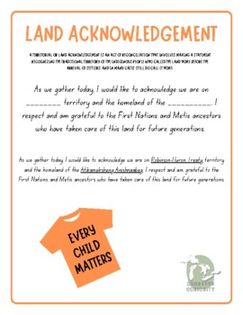 Preview of Land Acknowledgement Template Canada: Every Child Matters