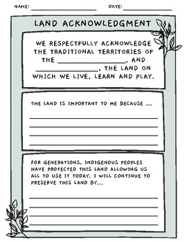 Preview of Land Acknowledgment Worksheet - Fostering Cultural Awareness and Environmental S