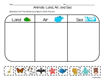 water and land animals worksheet
