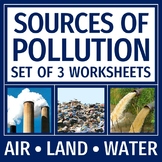 Land Air and Water Pollution Worksheets Set of 3
