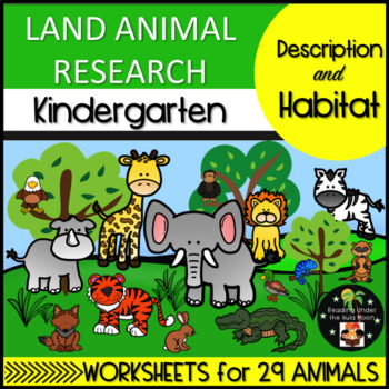 Kindergarten Land Animal Research Project - Description and Habitat  Worksheets