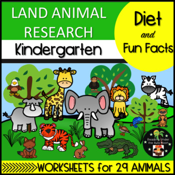 Preview of Kindergarten Land Animal Research Project - Diet and Fun Facts Worksheets