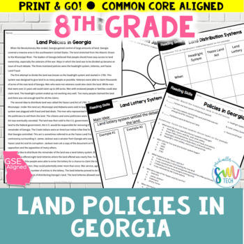 Preview of Land Lottery System in Georgia - Reading Passage SS8H4, SS8H4b GSE & CCSS
