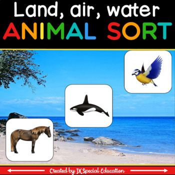 Montessori land air water sorting activity with realistic animals