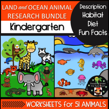 Preview of Kindergarten Animal Research Bundle - Description Habitat Diet Facts Worksheets