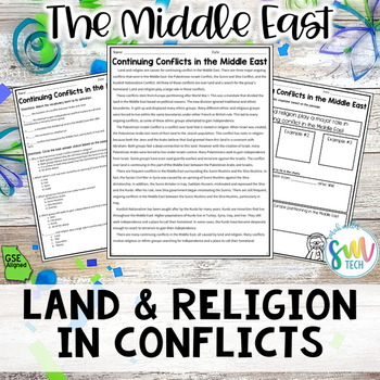 Preview of Land and Religion in Conflicts | Southwest Asia Reading (SS7H2, SS7H2c) GSE