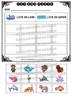 Land and Water Animals Sorting Worksheets | Cut and Paste by Busy Bee Studio