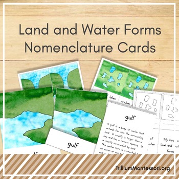 Preview of Land and Water Forms Montessori 3 and 5 Part Nomenclature Cards