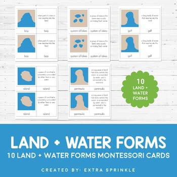Preview of Land and Water Forms Montessori Cards