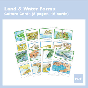 Preview of Land and Water Forms Montessori Culture Cards Printable Flashcards