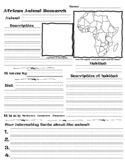 Land animal research worksheets by continent