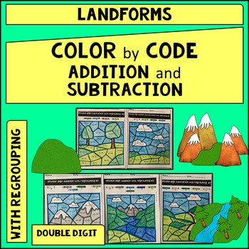 Preview of Landform-Double Digit Addition and Subtraction with Regrouping Color by Code