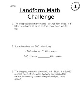 Preview of Landform Math Challenge Word Problems