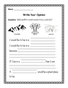 Landform Opinion Writing by Miss B's Bunch | Teachers Pay Teachers
