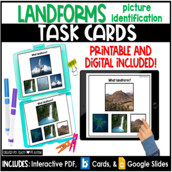 Preview of Landforms Picture Match | Geography | Social Studies Task Cards | Boom Cards