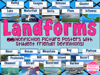 Preview of Landform Posters Nonfiction Realistic Pictures w/ student friendly definitions!