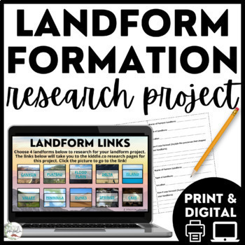 Preview of Landform Research Project Activity - Earth Science Worksheets