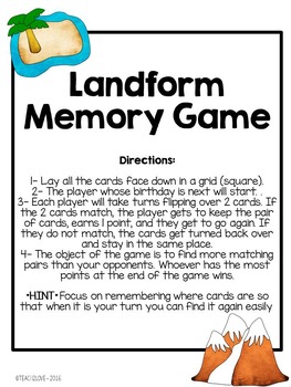 landform vocabulary quiz and memory game by shannon maree teaching