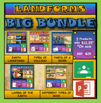 Preview of Landforms: Big Bundle: 5 Google Slides Presentations + Powerpoint Versions