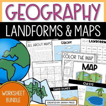 Preview of Landforms, Bodies of Water & Map Skills Worksheets - 2nd Grade Geography Lessons